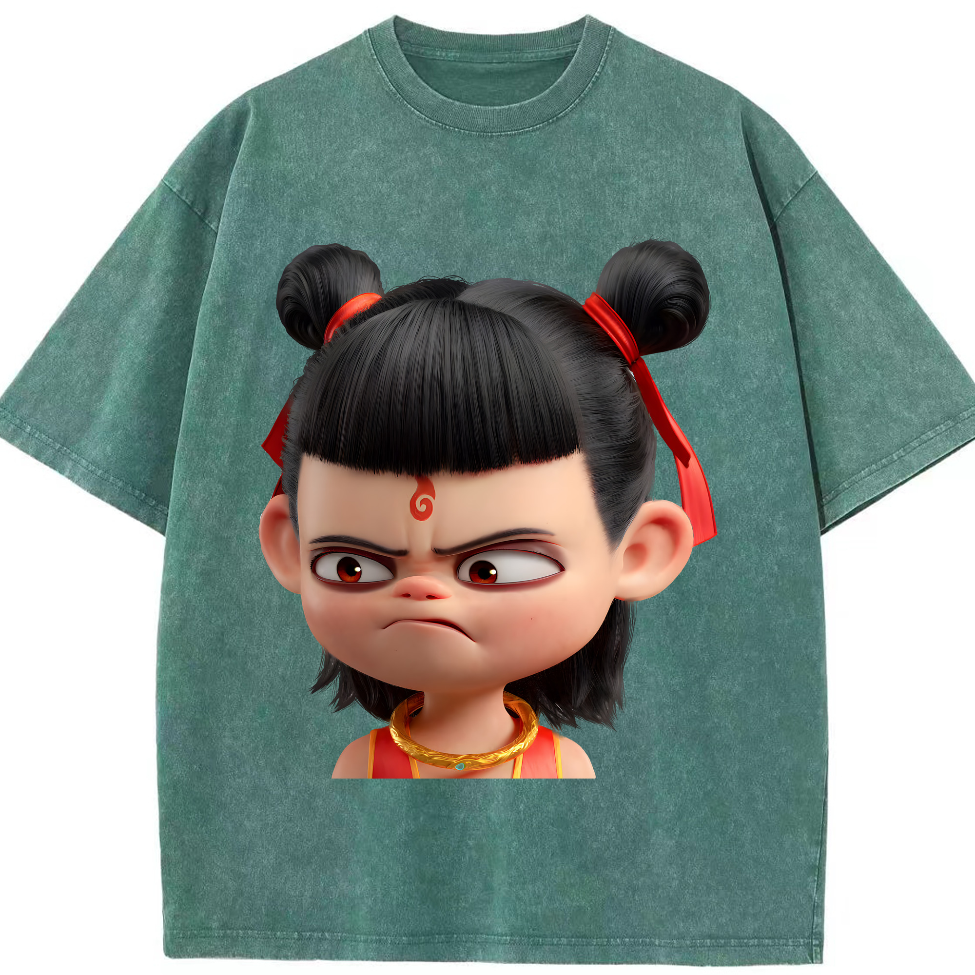 （画像用） Ne Zha 2 ナタ 魔童の大暴れ 綿100% ヴィンテージ風 半袖Tシャツ（フロントプリント）